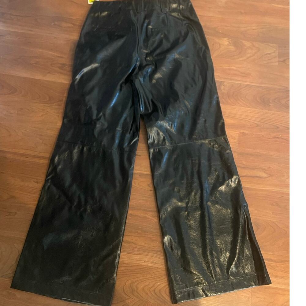Free People Star Crossed Lover Patent Leather Pants Wide Leg Black, A28